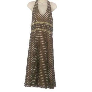 Julian Taylor Brown Gold Polka Dot Midi Halter